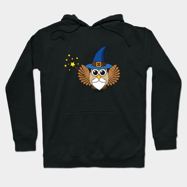 Cute Merlin the Wizard Owl Cartoon Hoodie by BirdAtWork